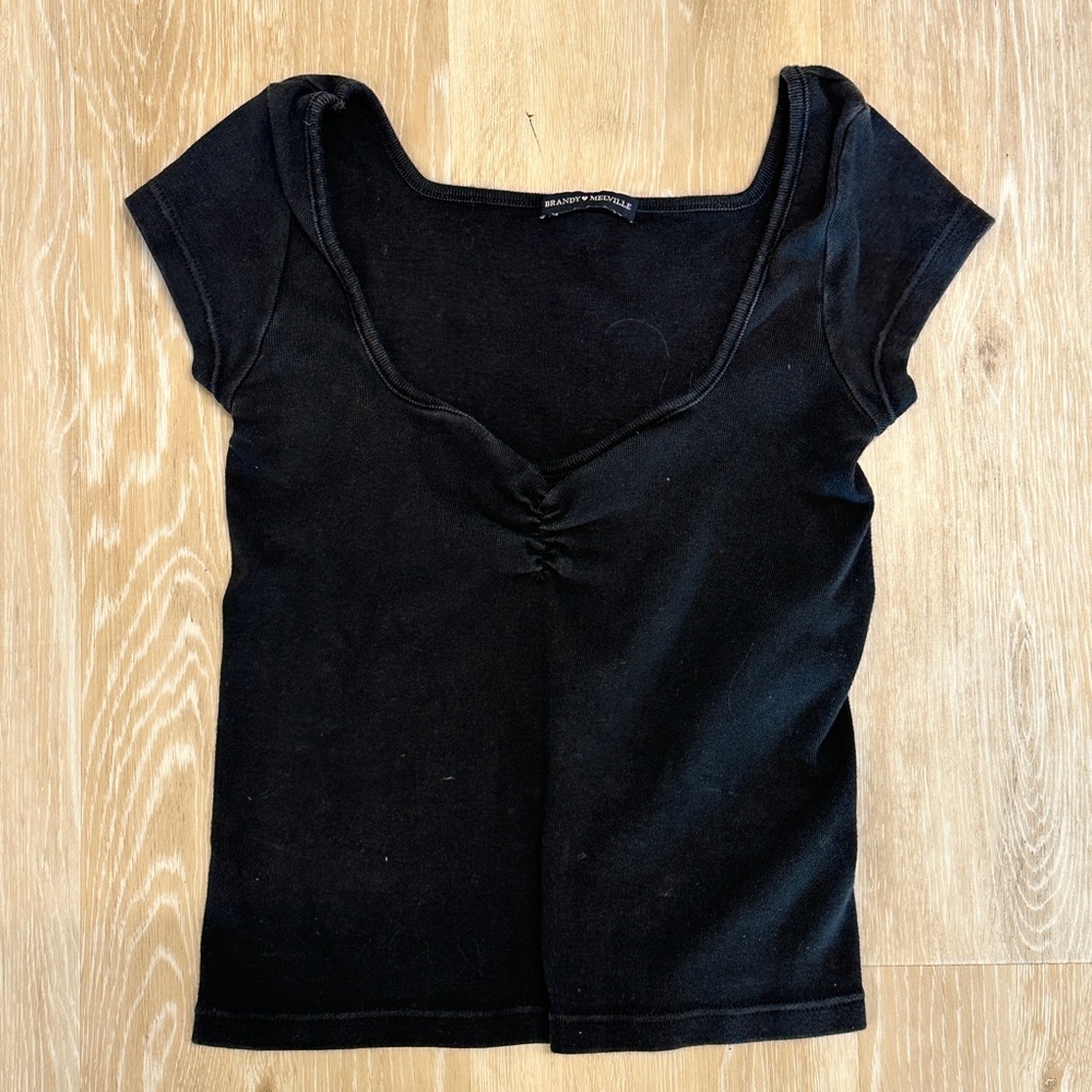 Brandy Melville Black Fitted Scrunch Blouse